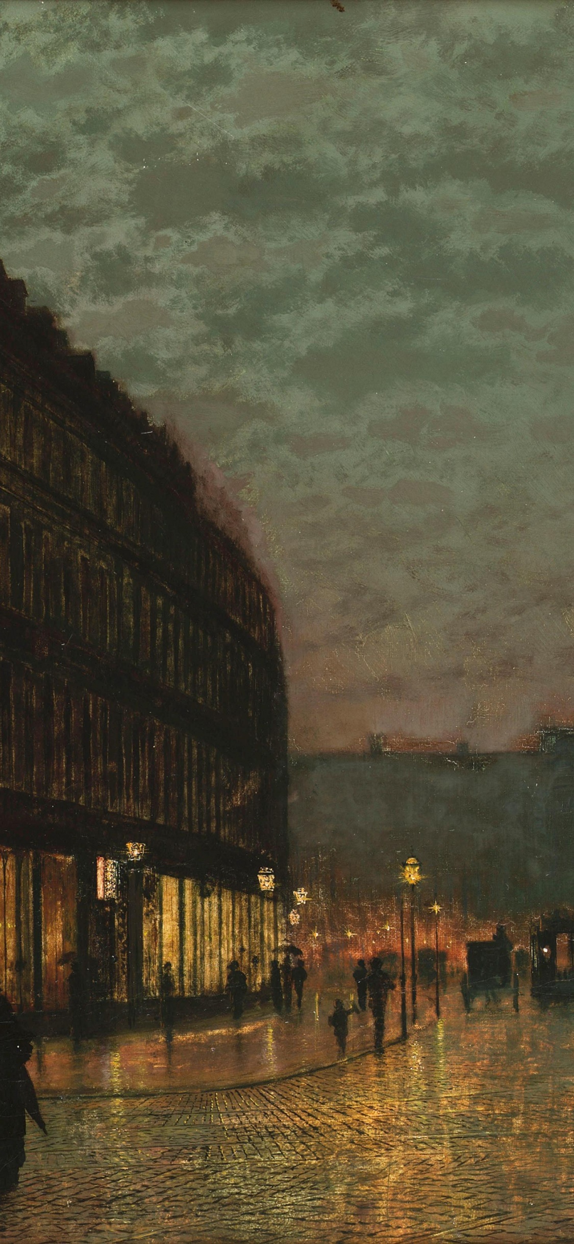 Обои Кабан Переулок Лидс, Лунная переулок, живопись, арт, произведение искусства в разрешении 1125x2436