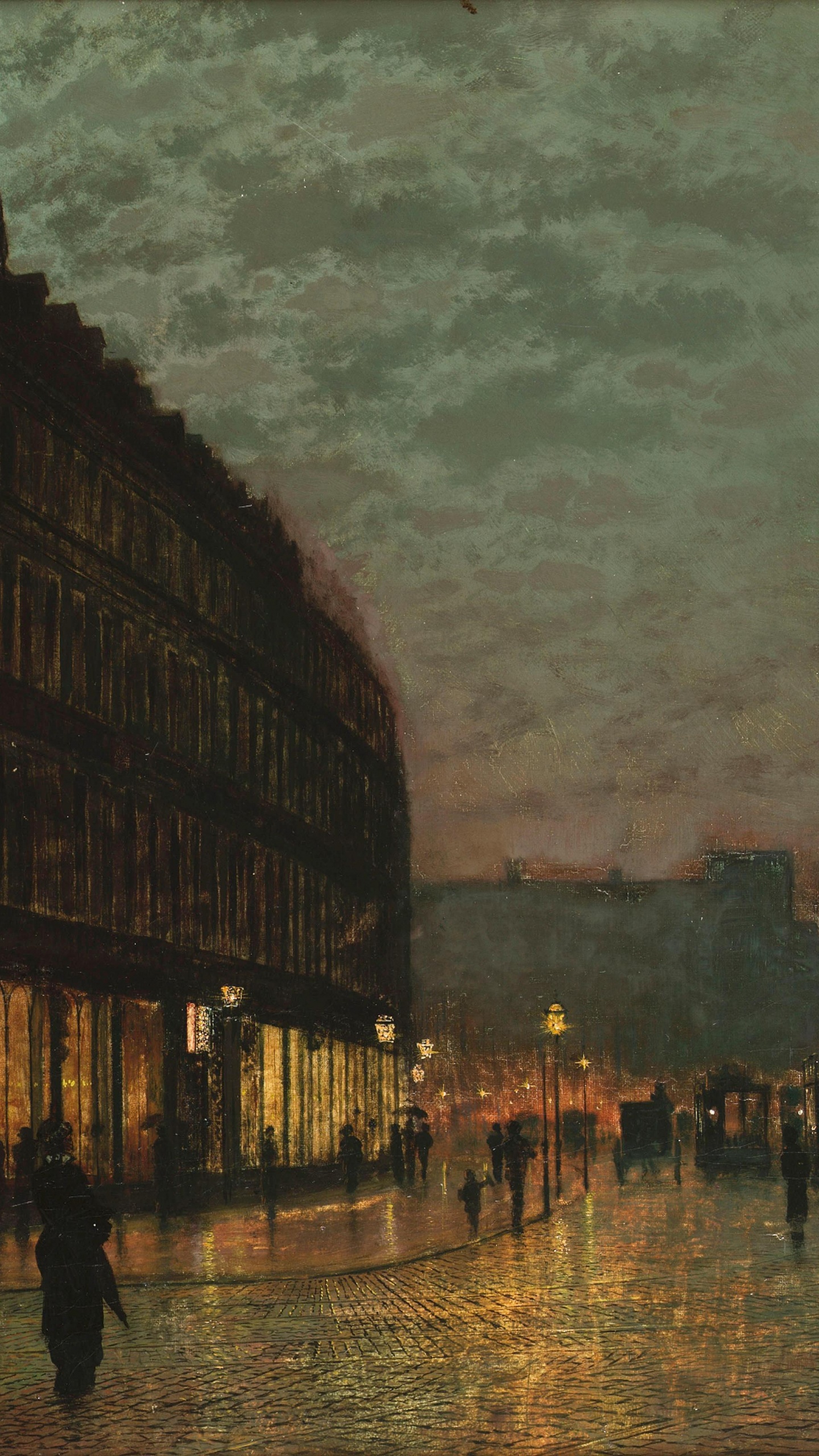 Обои Кабан Переулок Лидс, Лунная переулок, живопись, арт, произведение искусства в разрешении 1440x2560