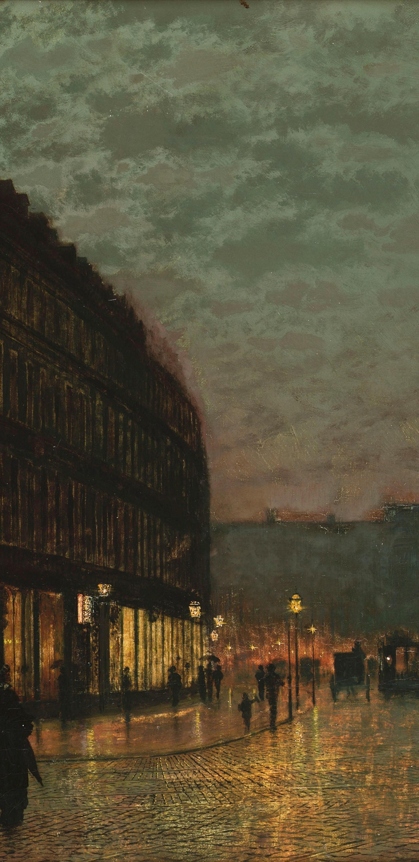 Обои Кабан Переулок Лидс, Лунная переулок, живопись, арт, произведение искусства в разрешении 1440x2960