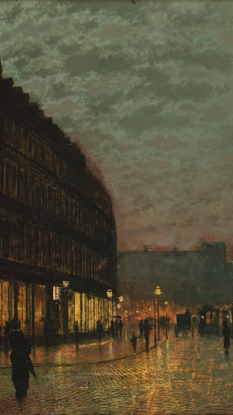 Обои Кабан Переулок Лидс, Лунная переулок, живопись, арт, произведение искусства в разрешении 750x1334