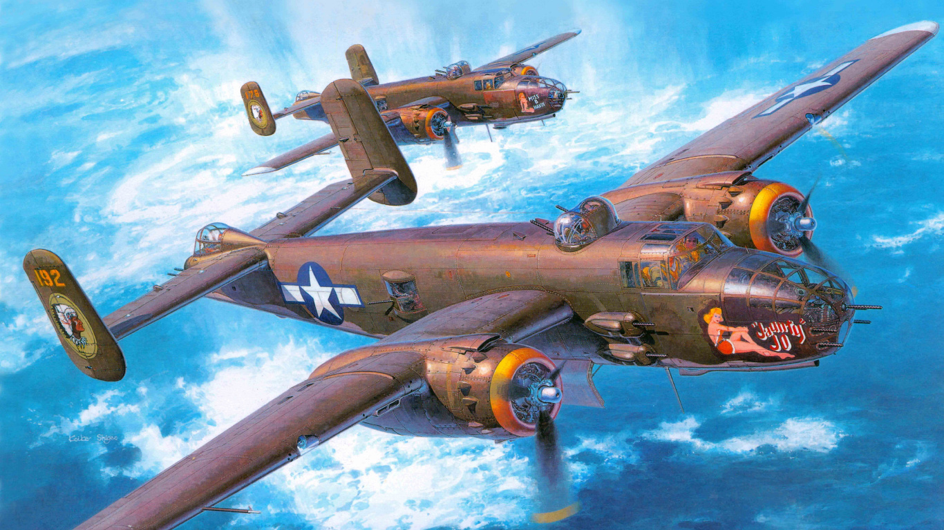 Обои Б-25J, корпорация хасегава, самолеты, самолет, пропеллер в разрешении 1366x768