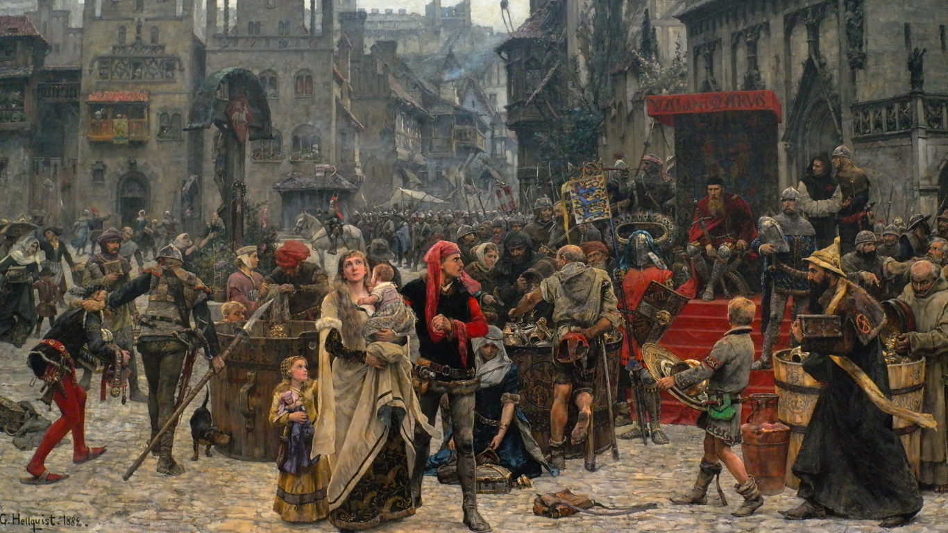 Обои живопись, средневековье, история, битва, Гипотеза фантомного времени в разрешении 1366x768