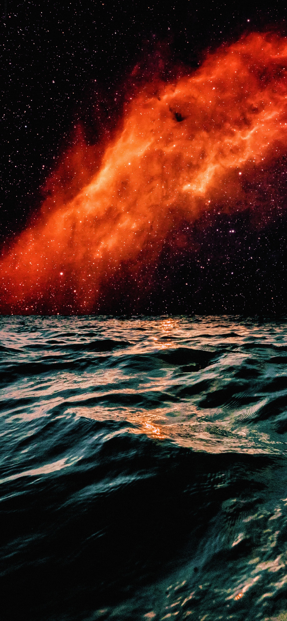 Обои Туманность Калифорния, туманность, сломанный вереск, Эмиссионная туманность, вода в разрешении 1125x2436