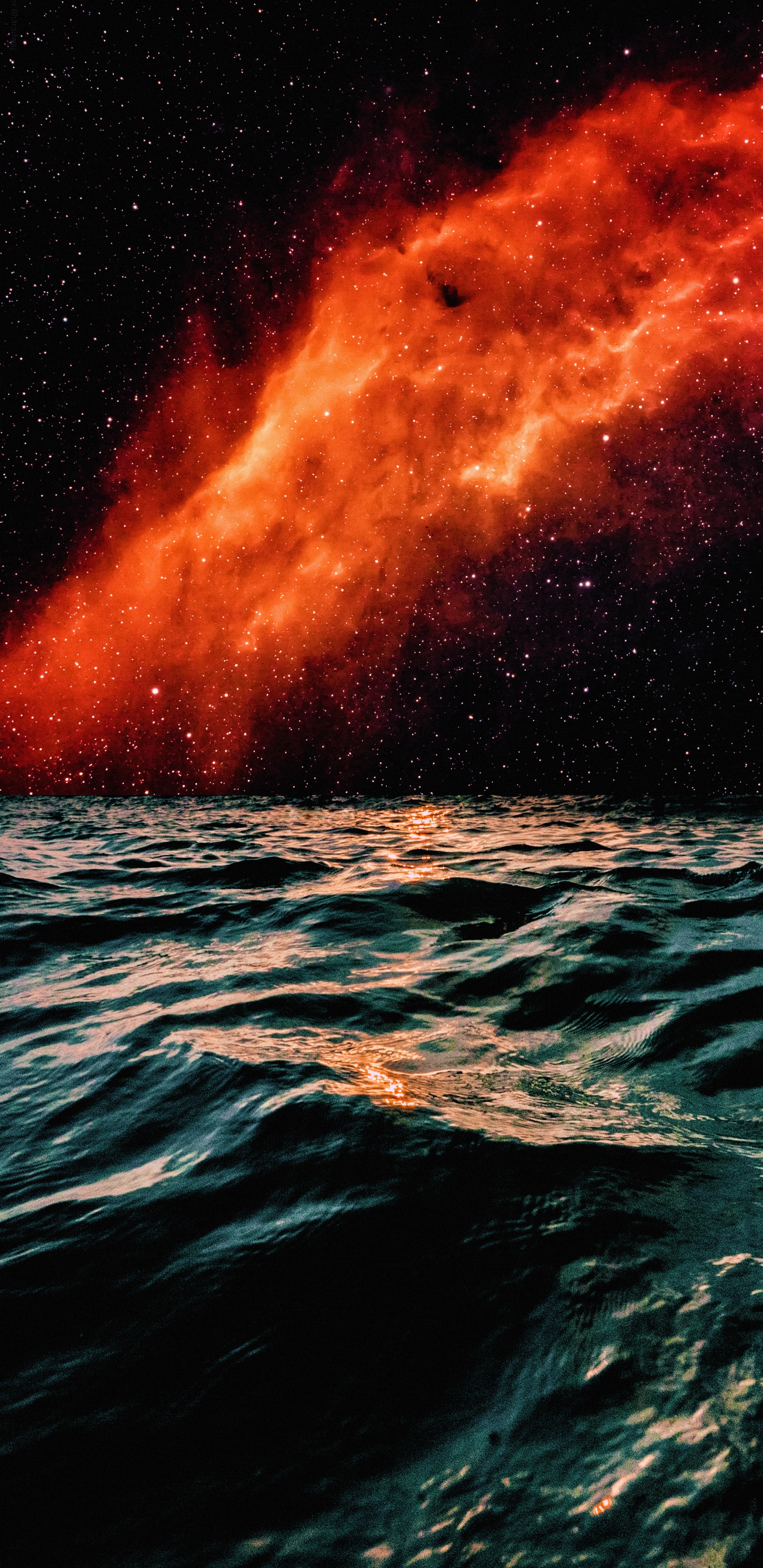 Обои Туманность Калифорния, туманность, сломанный вереск, Эмиссионная туманность, вода в разрешении 1440x2960