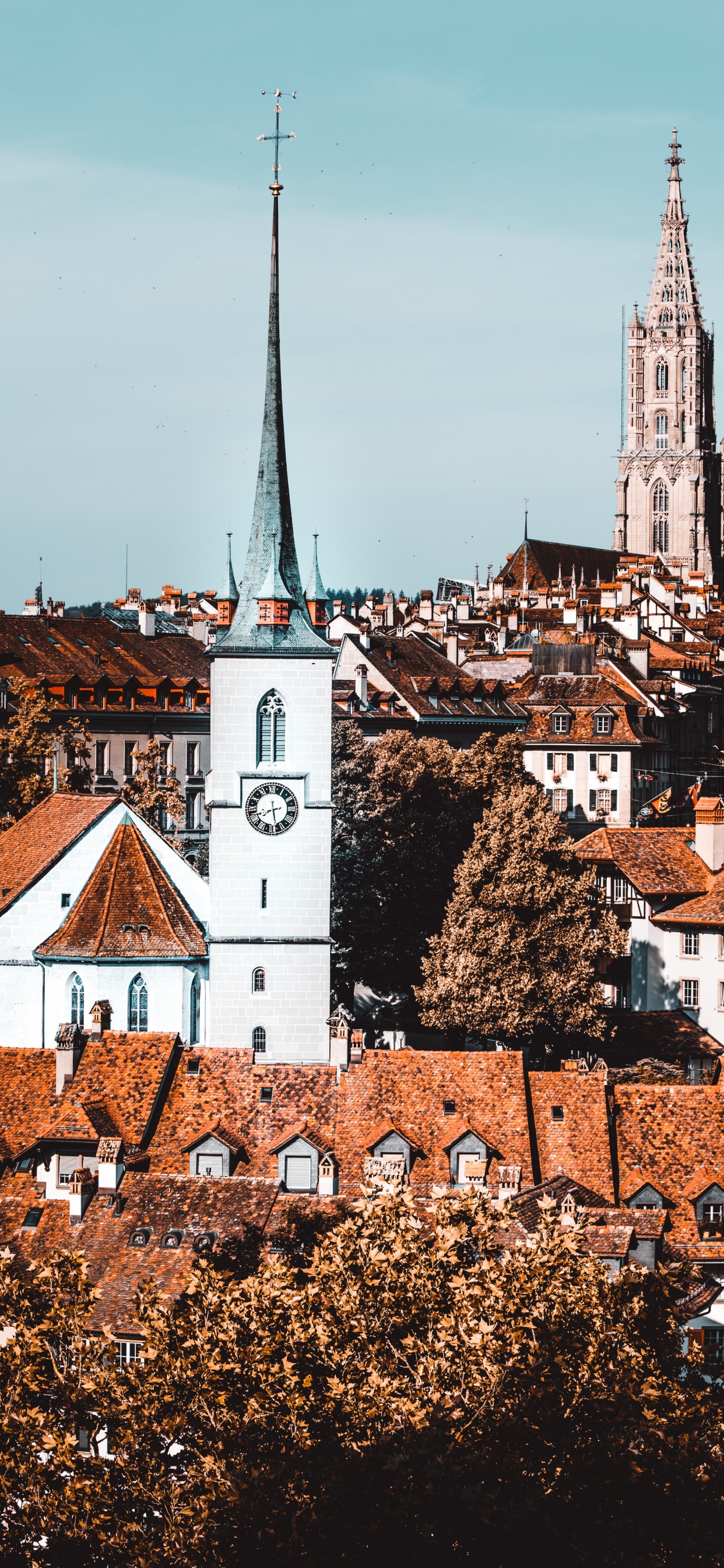 Обои ориентир, здание, шпиль, городской район, соседство в разрешении 1242x2688