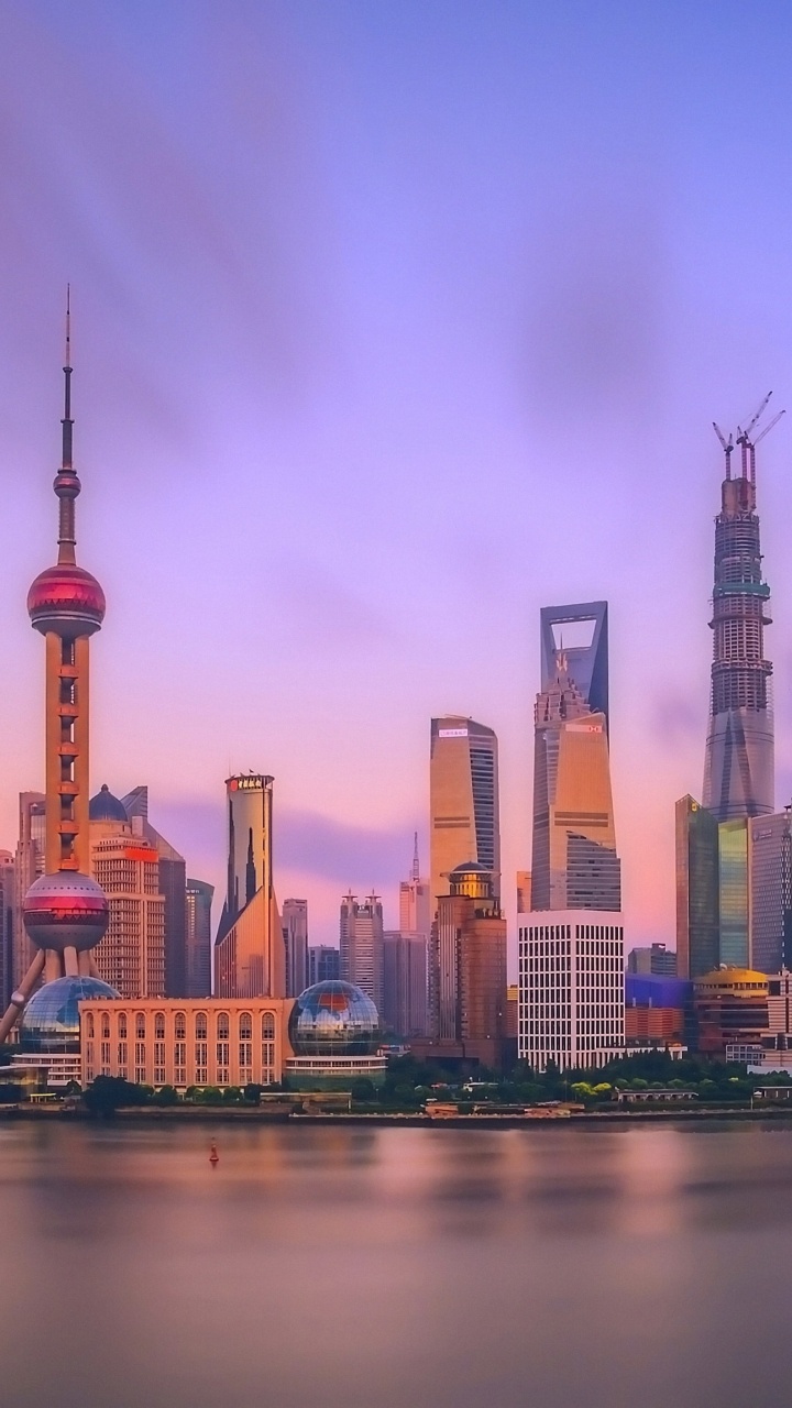 Обои район пудун, линия горизонта, городской пейзаж, город, небоскреб в разрешении 720x1280