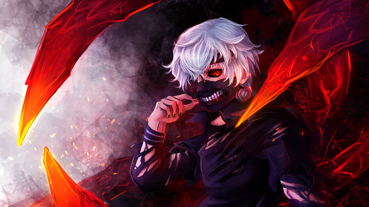 Обои Кен kaneki, Токио вурдалак, аниме, демон, темнота в разрешении 1280x720