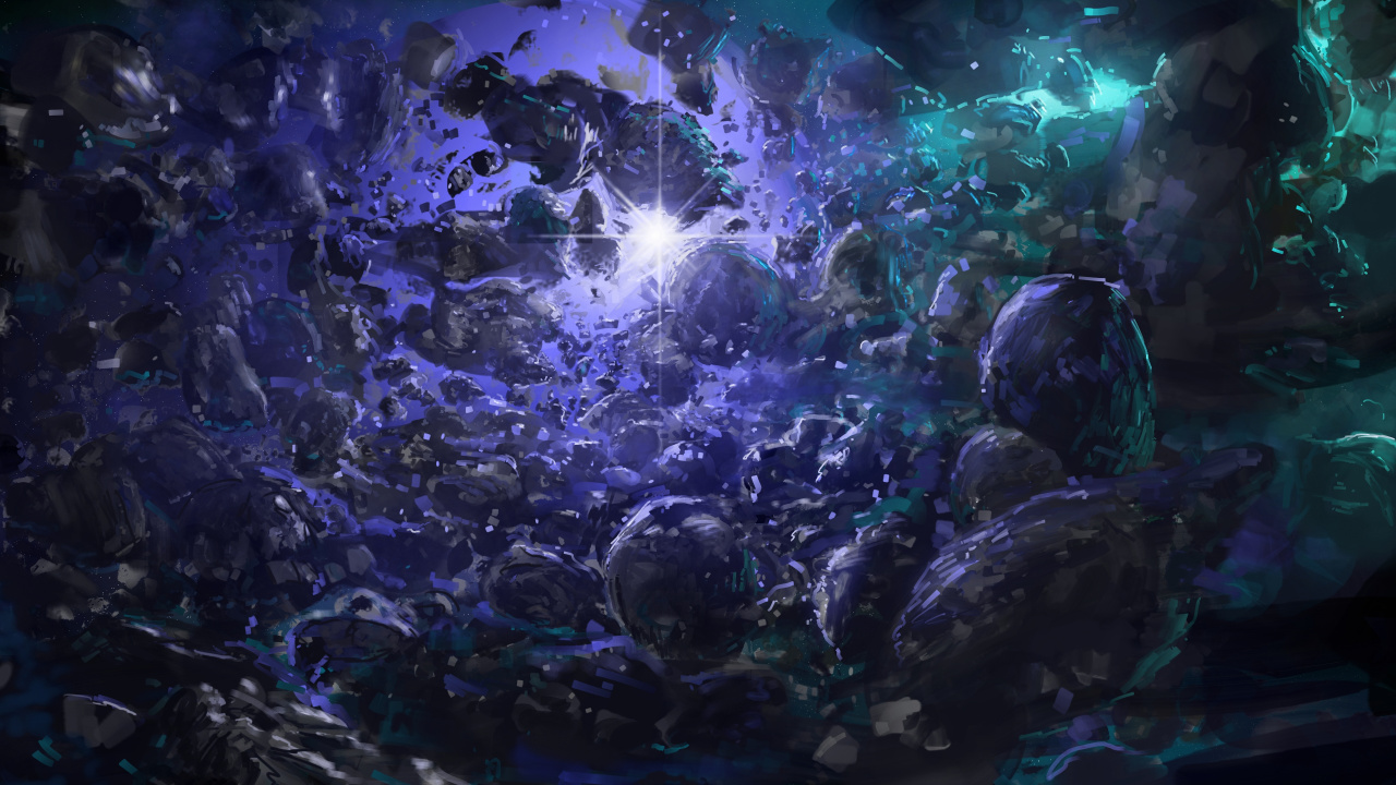 Обои астероид, цифровое искусство, арт, пояс астероидов, пурпур в разрешении 1280x720