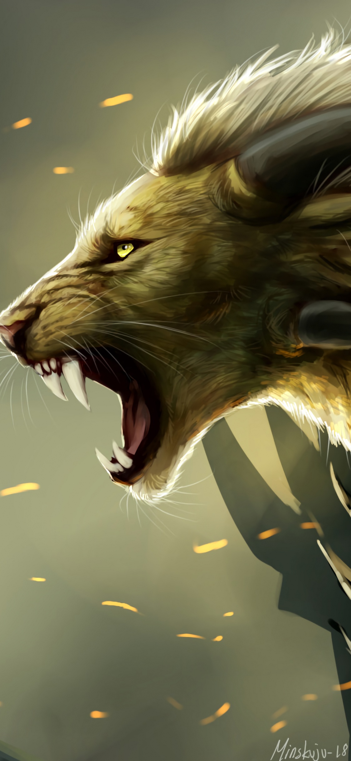 Обои легендарное существо, рев, иллюстрация, Саблезуб, оборотень в разрешении 1125x2436