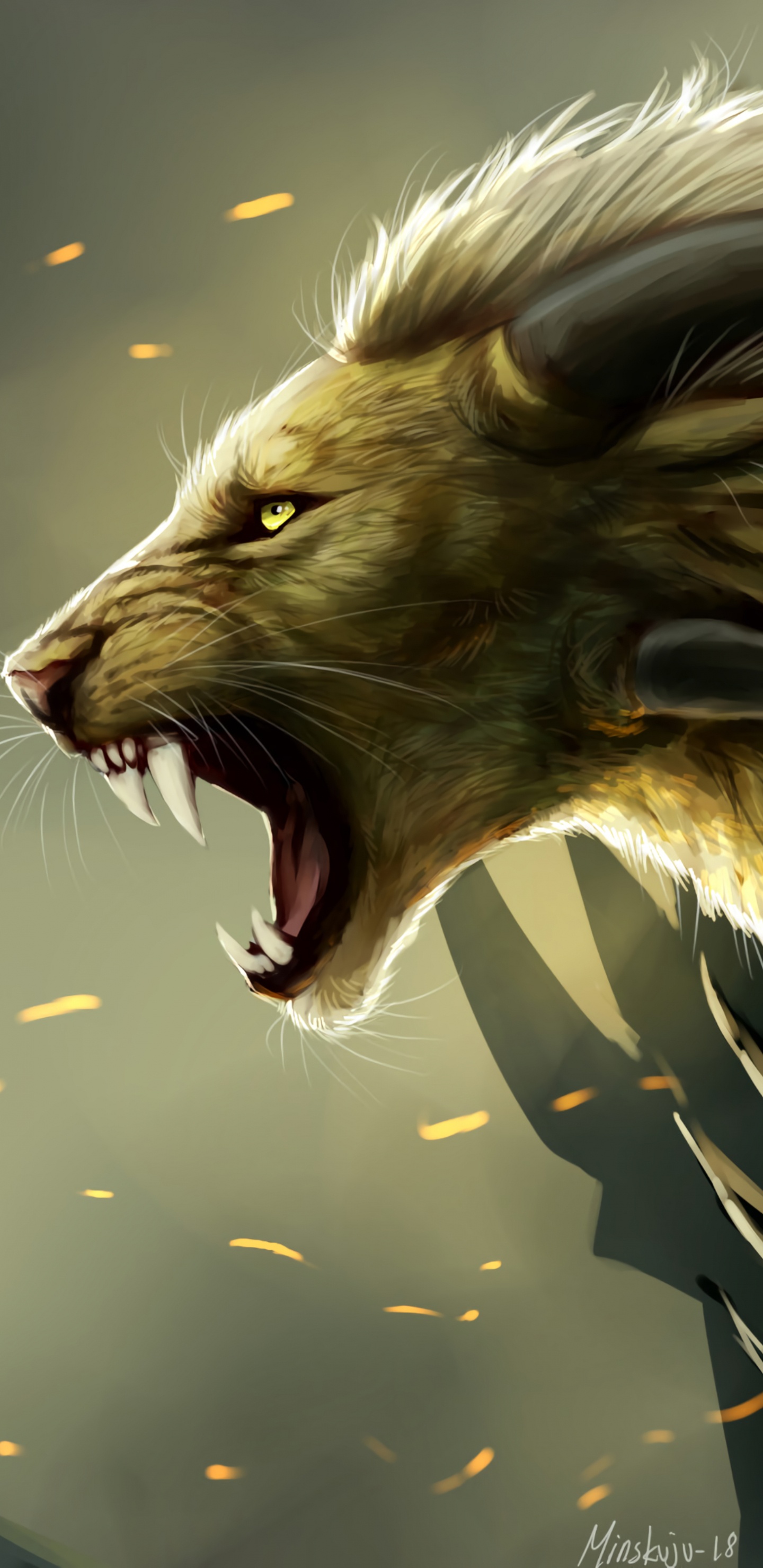 Обои легендарное существо, рев, иллюстрация, Саблезуб, оборотень в разрешении 1440x2960