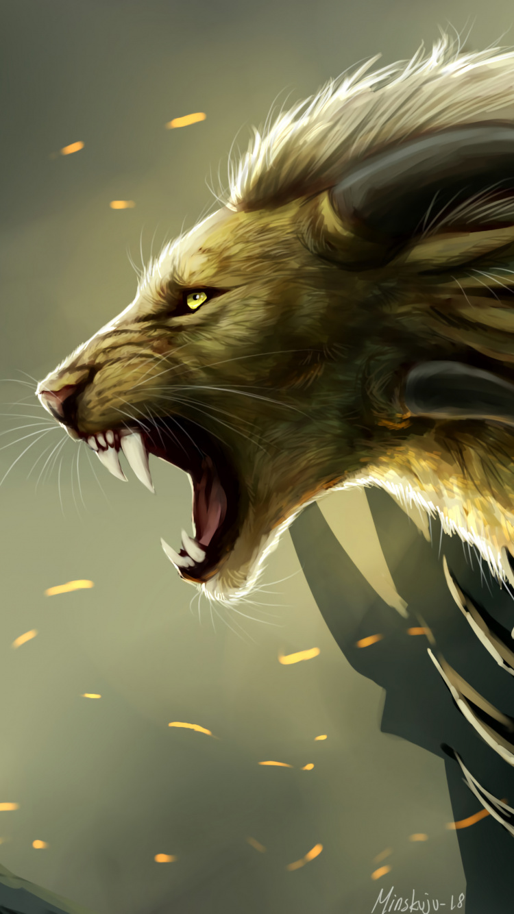 Обои легендарное существо, рев, иллюстрация, Саблезуб, оборотень в разрешении 750x1334