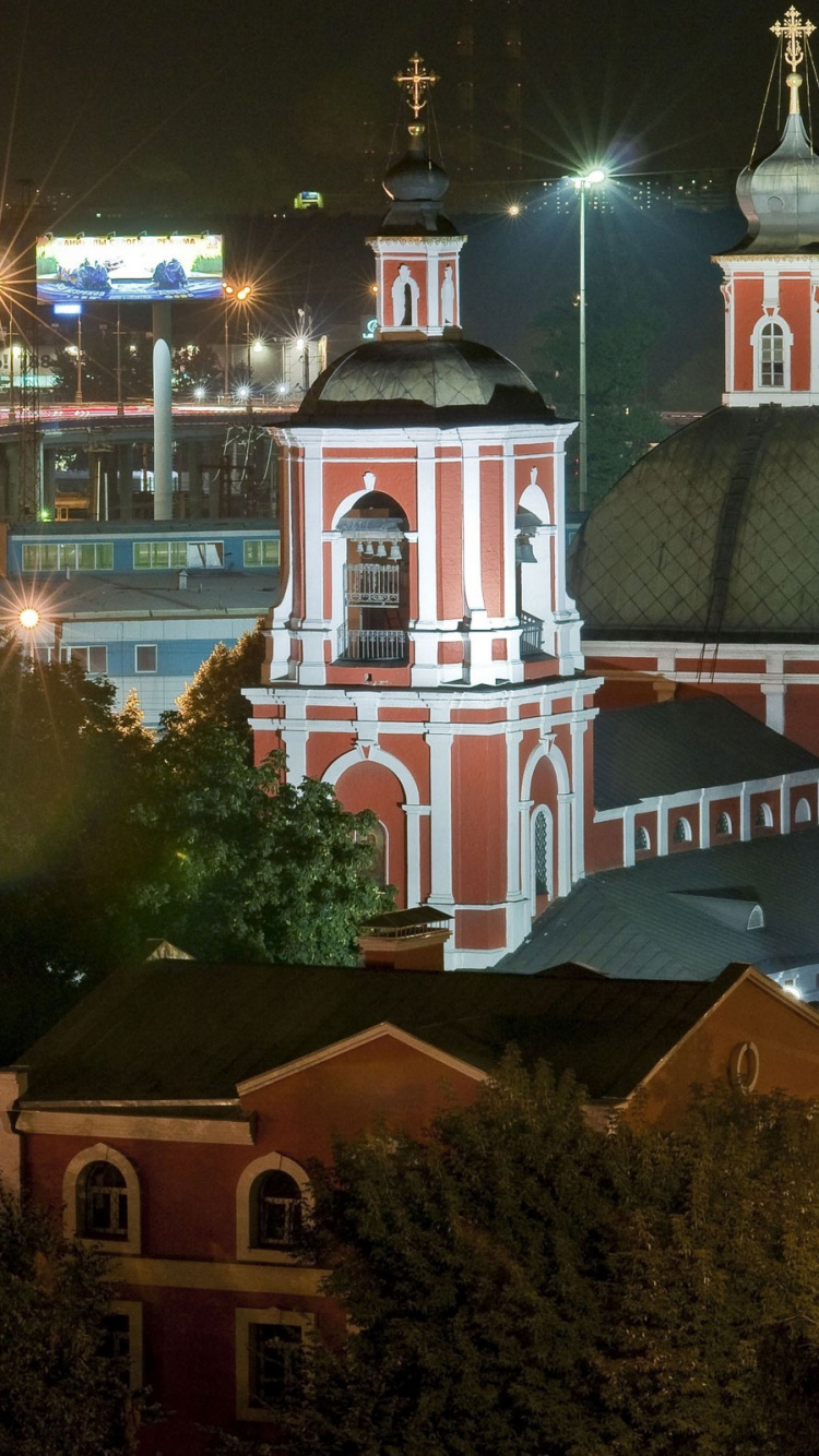 Обои Москва, ночь, городок, город, отражение в разрешении 750x1334