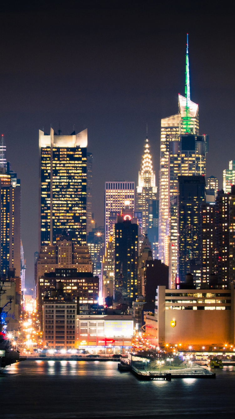 Обои вид на Нью-Йорк, Манхеттен, городской пейзаж, город, метрополия в разрешении 750x1334