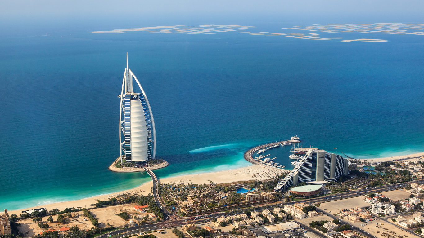 Обои путешествие, ориентир, искусственный остров, гидроресурсы, город в разрешении 1366x768