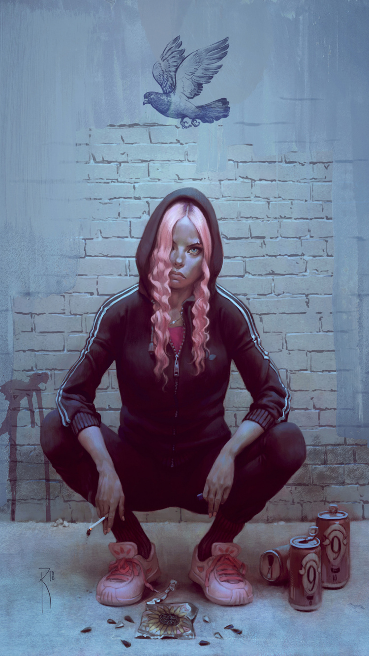 Обои девушка, арт, иллюстрация, волосы, голова в разрешении 750x1334