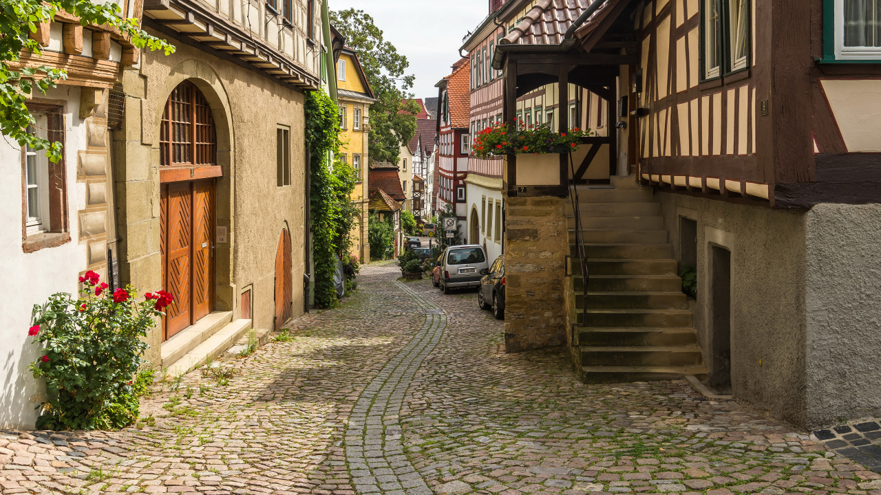 Обои БАД-Вимпфен, улица, аллея, тротуар, городок в разрешении 1280x720