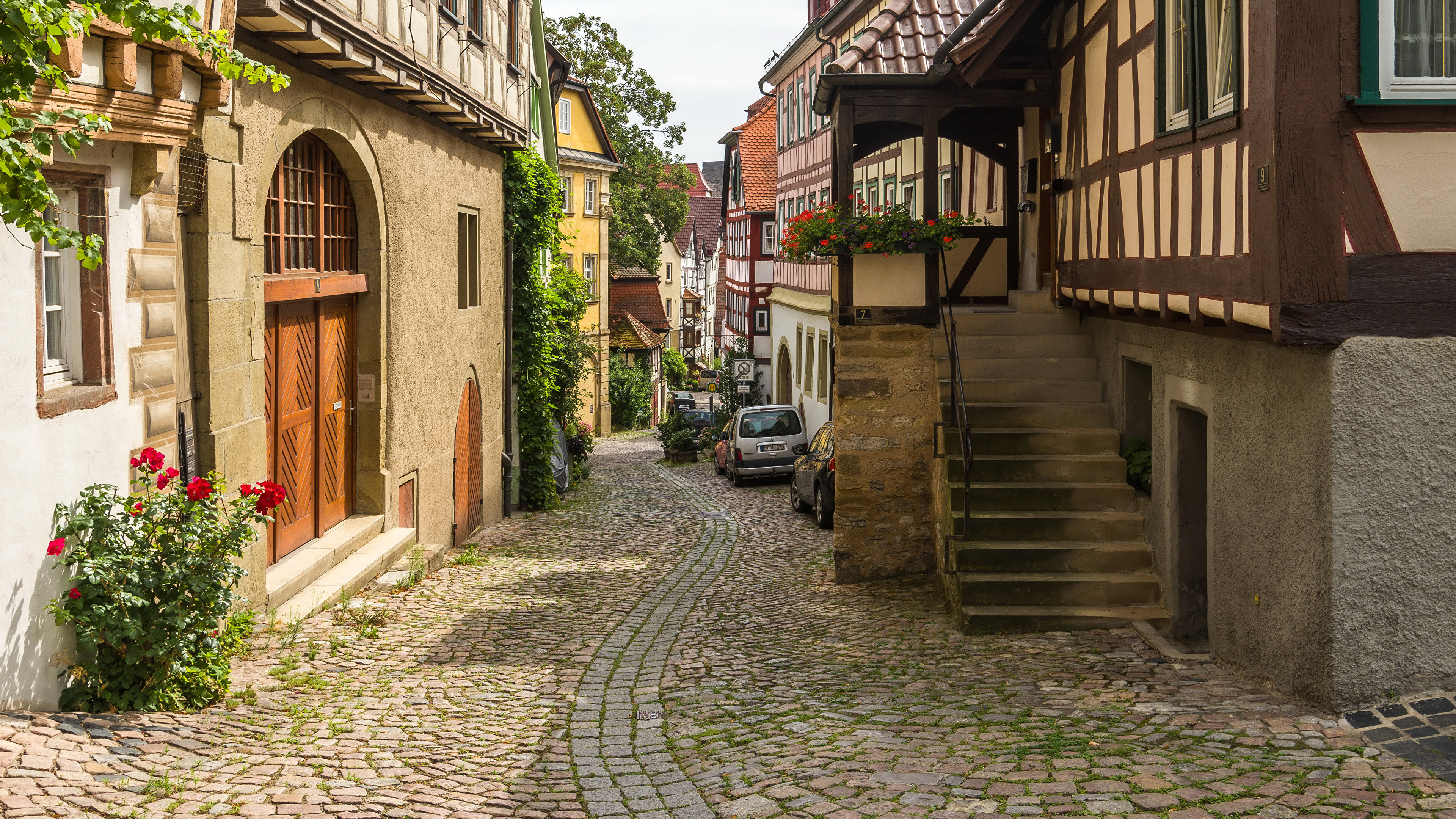 Обои БАД-Вимпфен, улица, аллея, тротуар, городок в разрешении 3840x2160