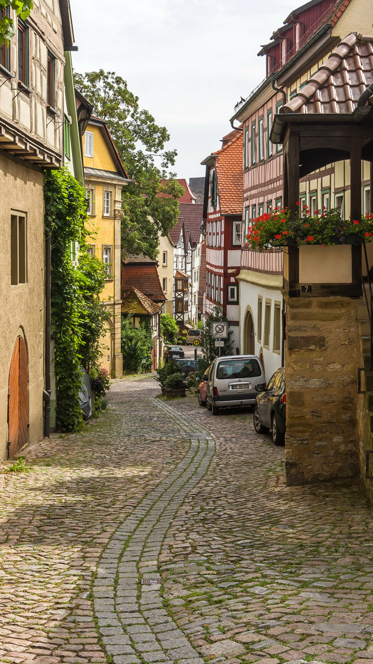 Обои БАД-Вимпфен, улица, аллея, тротуар, городок в разрешении 750x1334