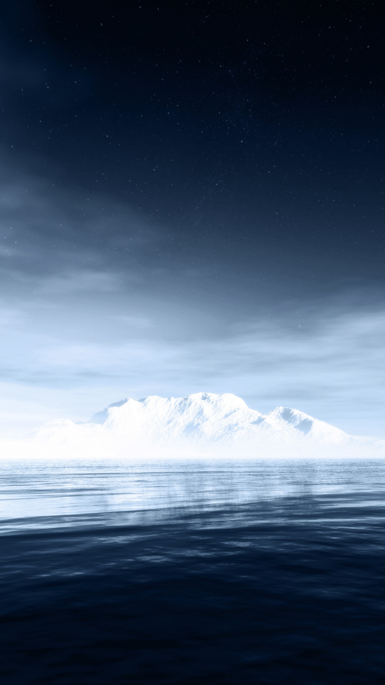 Обои Северный Ледовитый океан, айсберг, море, океан, горизонт в разрешении 750x1334