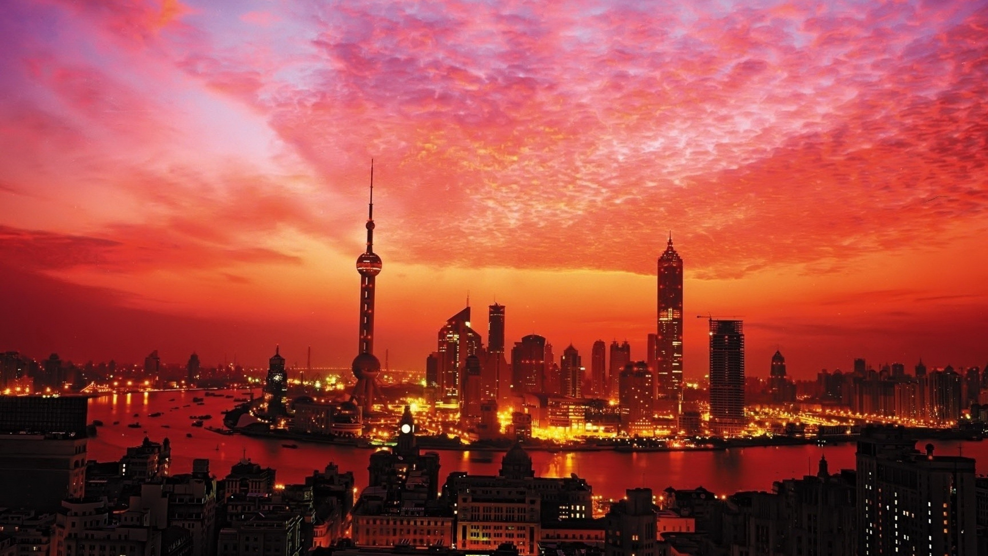 Обои городской пейзаж, город, линия горизонта, метрополия, послесвечение в разрешении 3840x2160