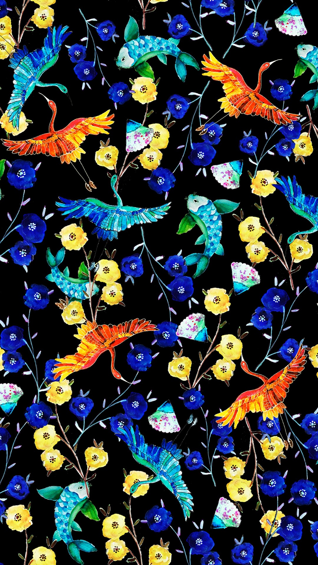 Обои дизайн, живопись, синий кобальт, узор, стекло в разрешении 1080x1920