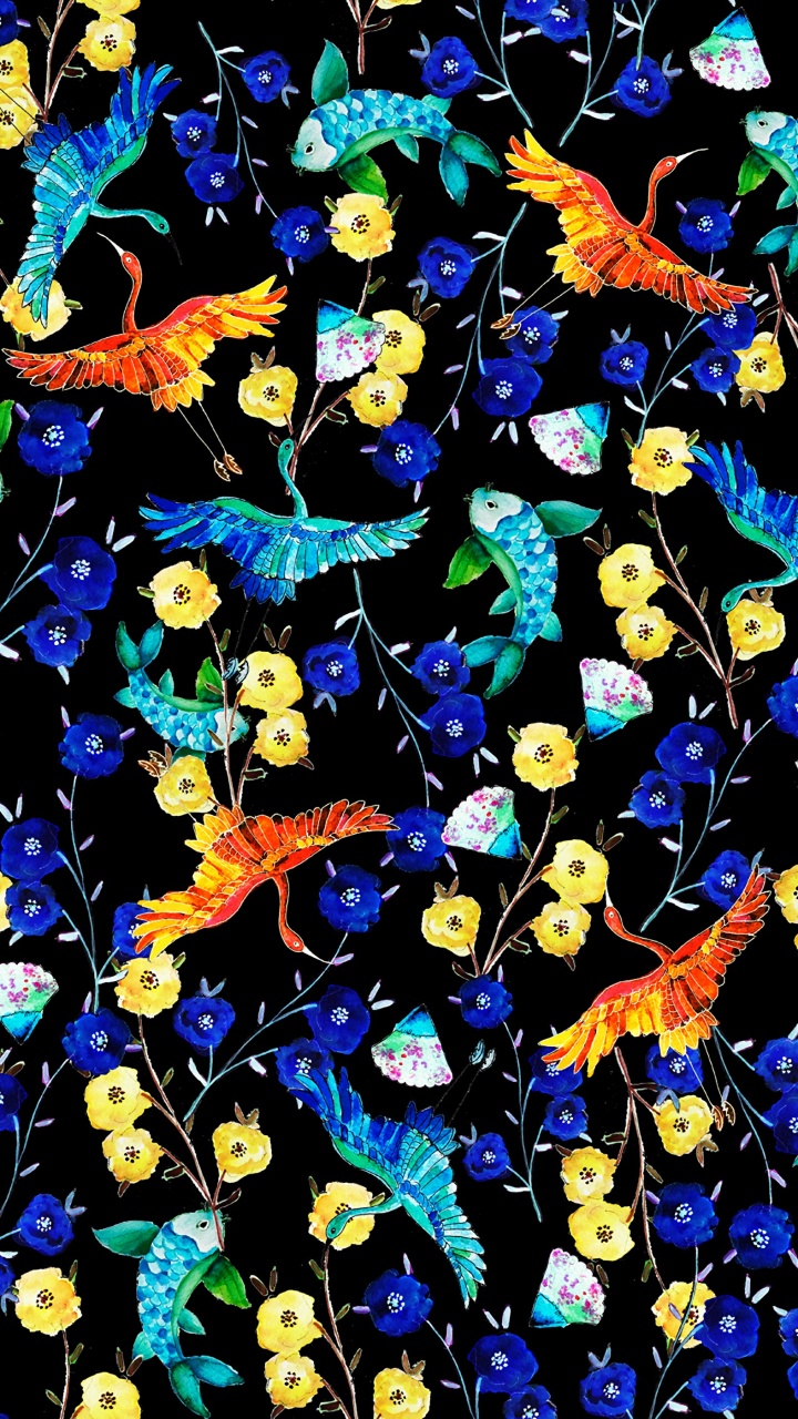 Обои дизайн, живопись, синий кобальт, узор, стекло в разрешении 720x1280