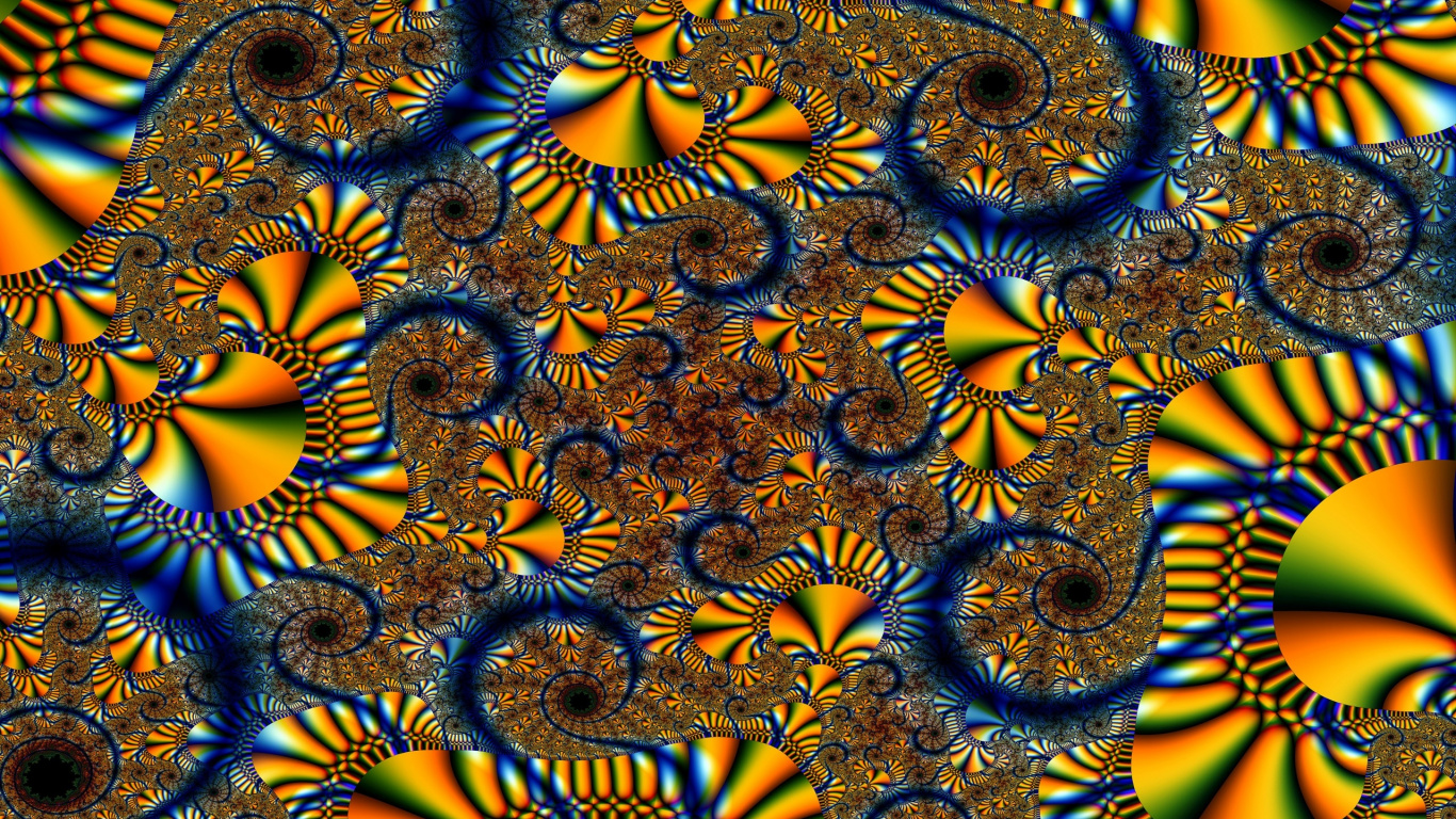 Обои фрактал, фрактальное искусство, психоделическое искусство, узор, симметрия в разрешении 1366x768