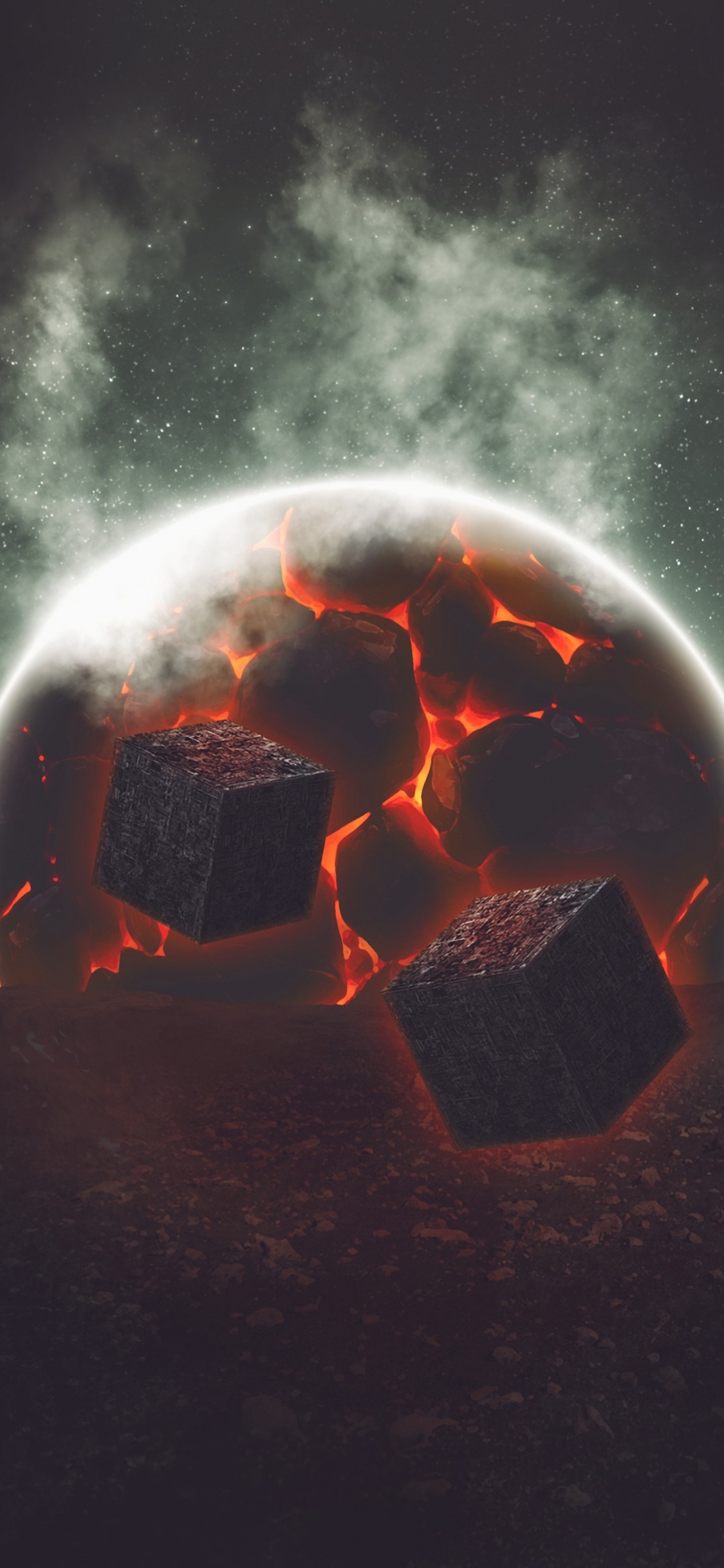 Обои косплей, тепло, иллюстрация, спецэффекты, космос в разрешении 1125x2436