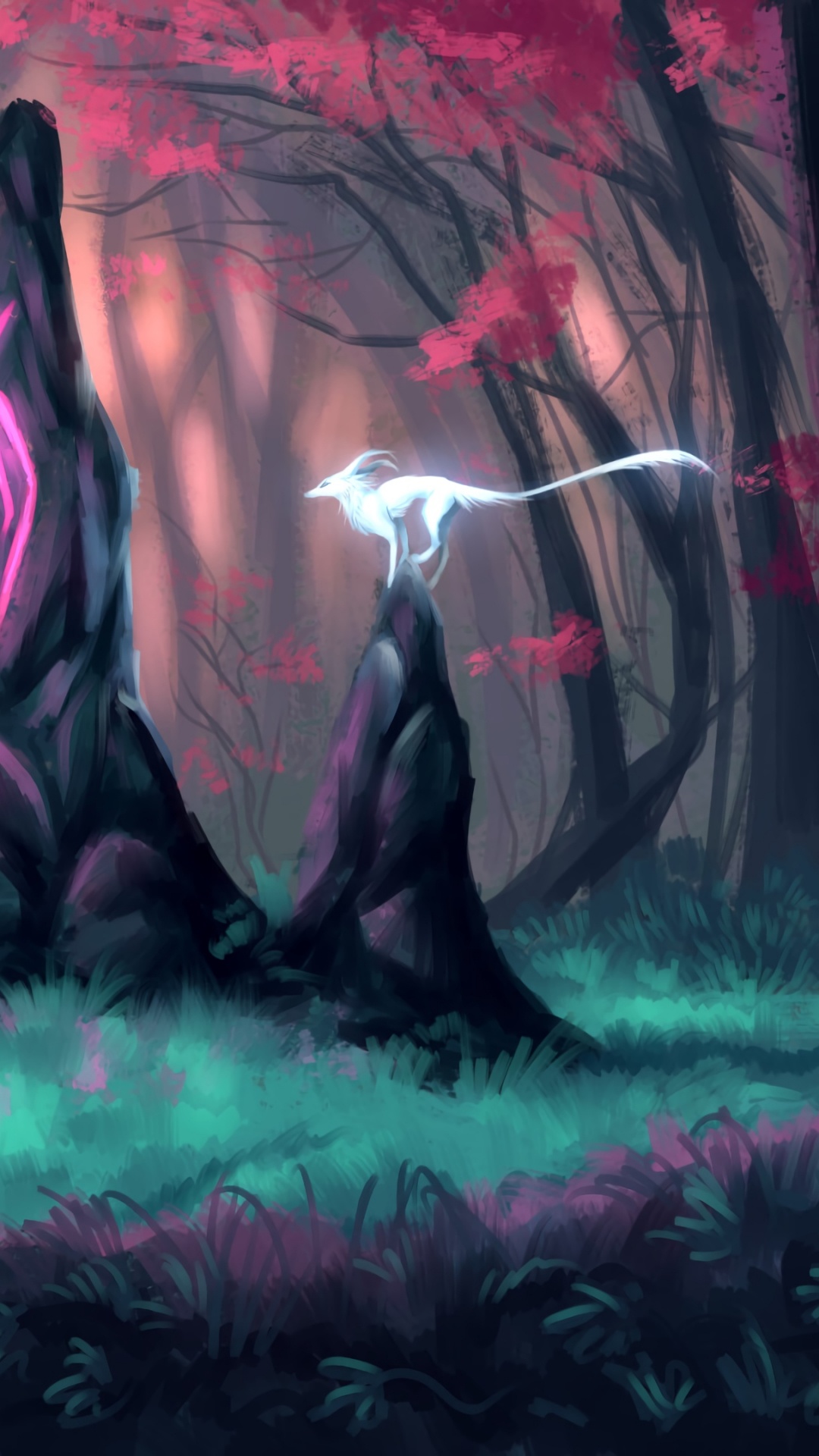 Обои живопись, окружающая среда, лес, акриловая краска, арт в разрешении 1080x1920