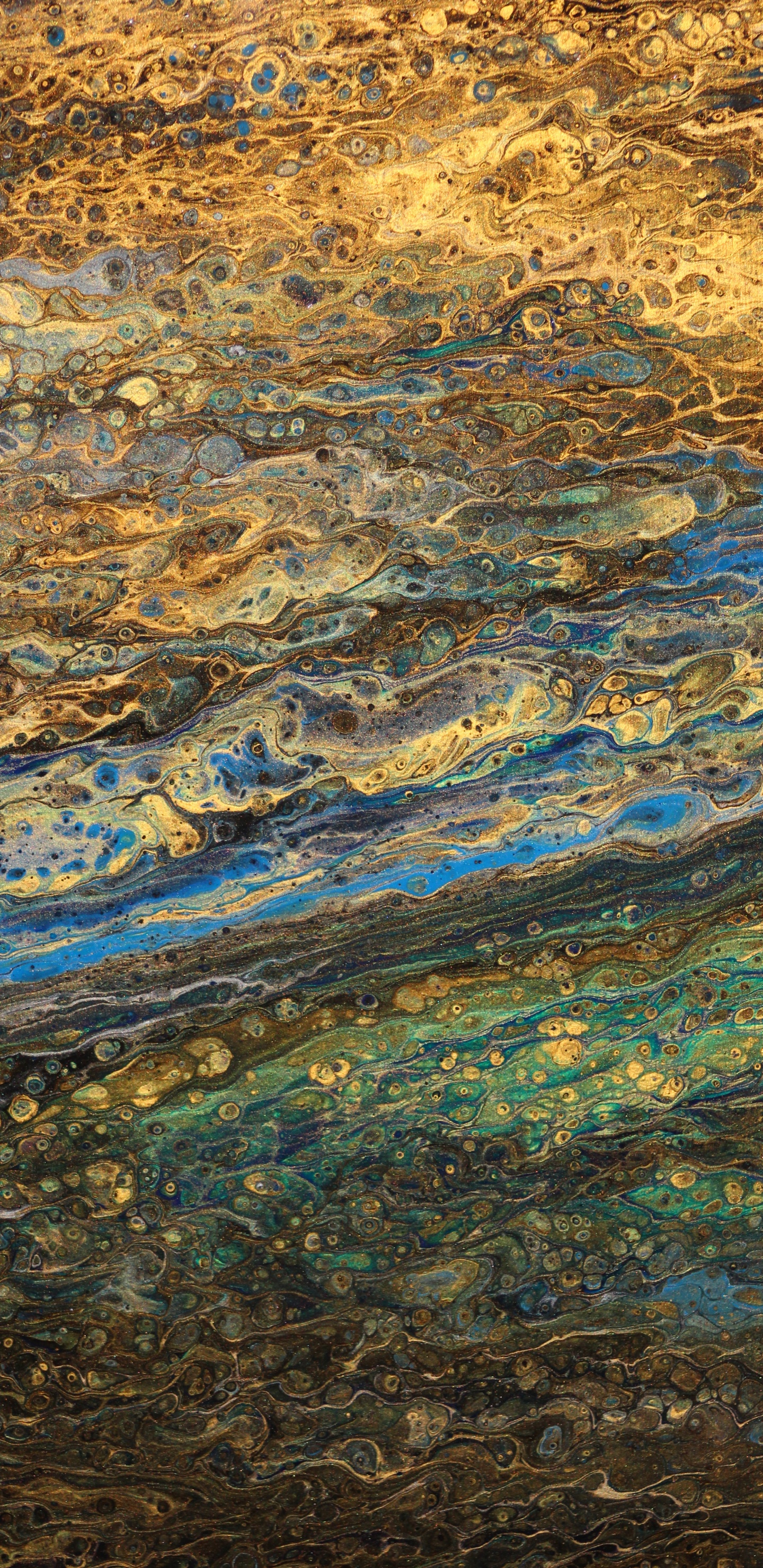 Обои узор, живопись, желтый, геология, отражение в разрешении 1440x2960