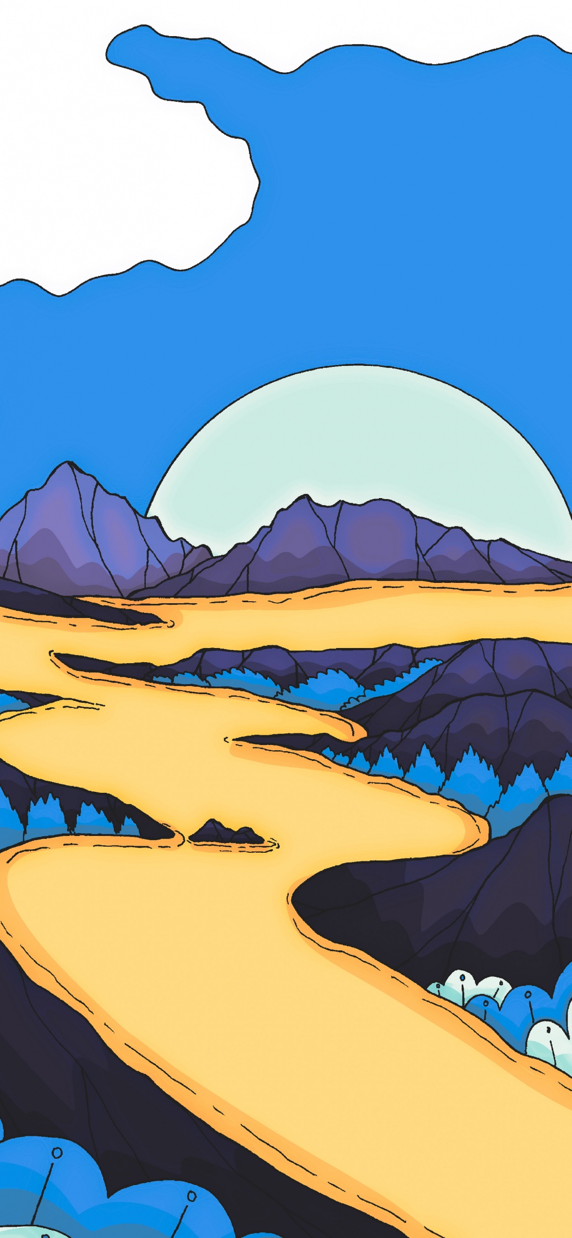 Обои мультфильм, рисование, пейзаж, арт, иллюстрация в разрешении 1125x2436