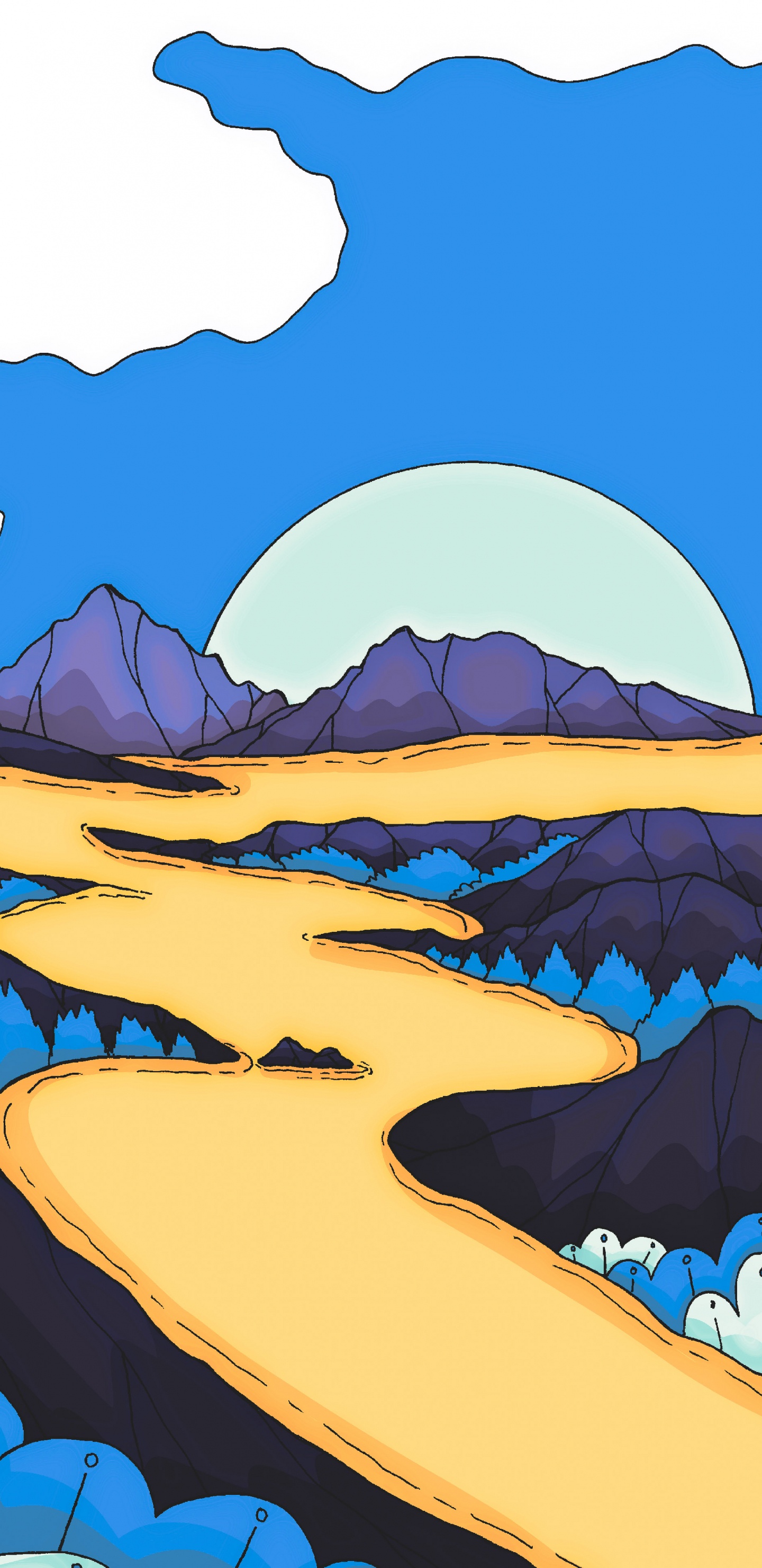 Обои мультфильм, рисование, пейзаж, арт, иллюстрация в разрешении 1440x2960