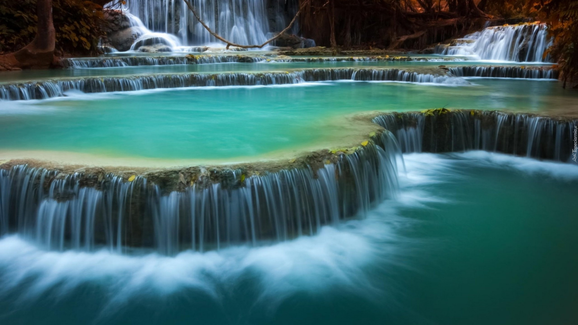 Обои Куанг Si Водопад, водопад, водоем, гидроресурсы, природа в разрешении 1920x1080