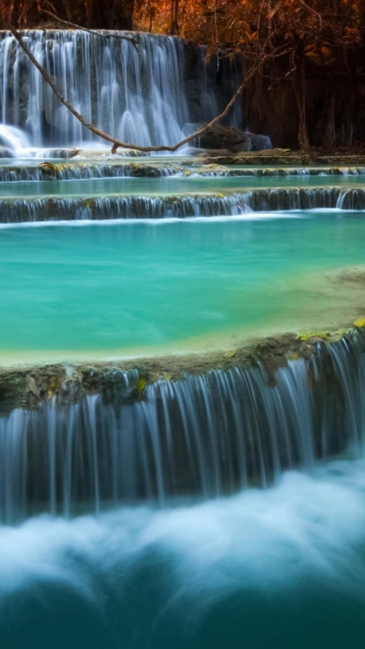 Обои Куанг Si Водопад, водопад, водоем, гидроресурсы, природа в разрешении 720x1280