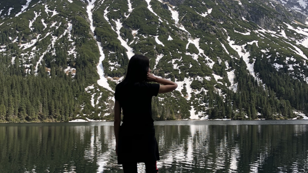 Обои отражение, вода, водоем, зима, горный рельеф в разрешении 1280x720