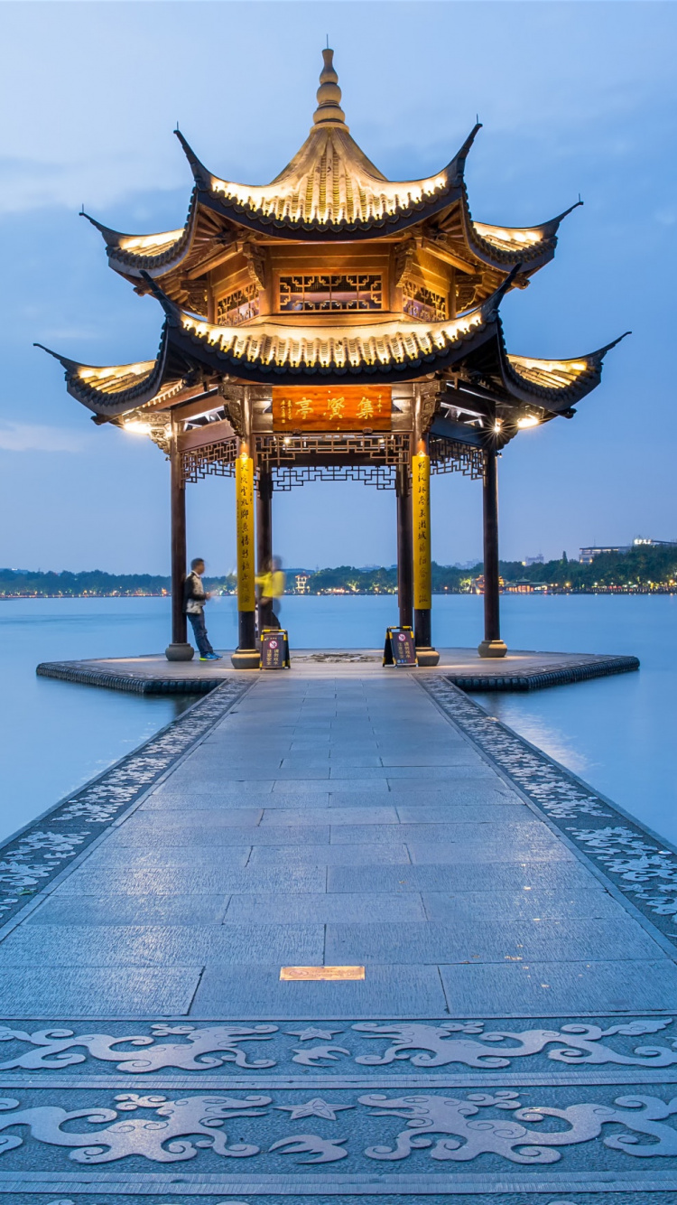 Обои западное озеро, путешествие, озеро, китайская архитектура, ориентир в разрешении 750x1334