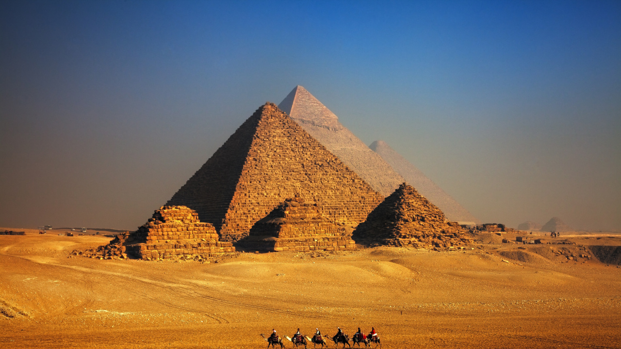Обои Великий Сфинкс Гизы, пирамида, египетская пирамида, достопримечательность, памятник в разрешении 1280x720