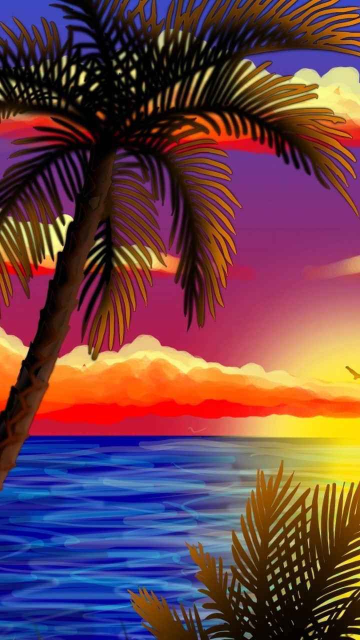 Обои живопись, пейзажная живопись, арт, природа, тропическая зона в разрешении 720x1280