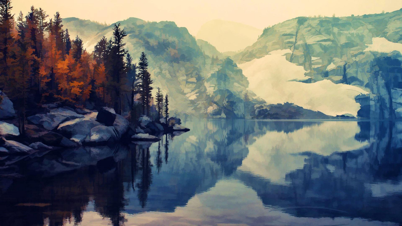 Обои конечно красный, конечно rs, sglpur, водоем, природа в разрешении 1280x720