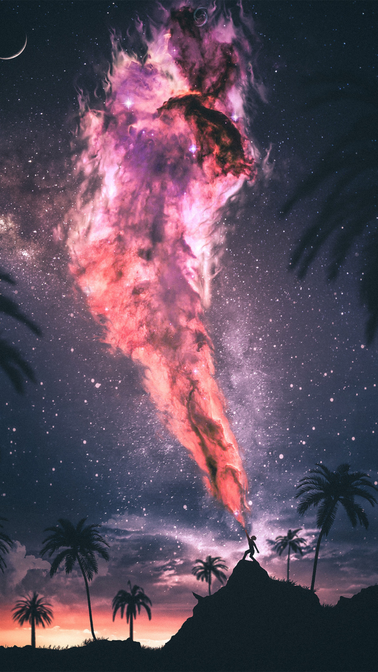 Обои ночь, атмосфера, космос, Млечный Путь, природа в разрешении 750x1334