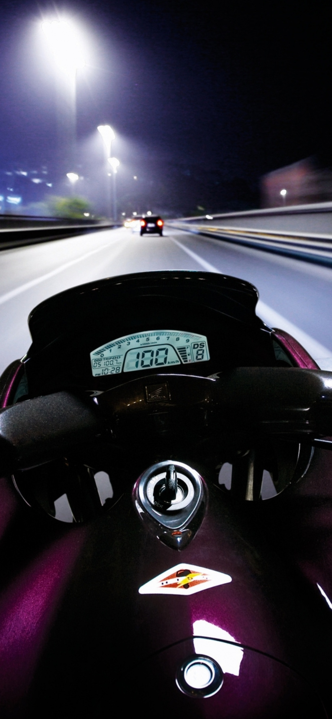 Обои мотоцикл, авто, гоночный автомобиль, вождение, ночь в разрешении 1125x2436