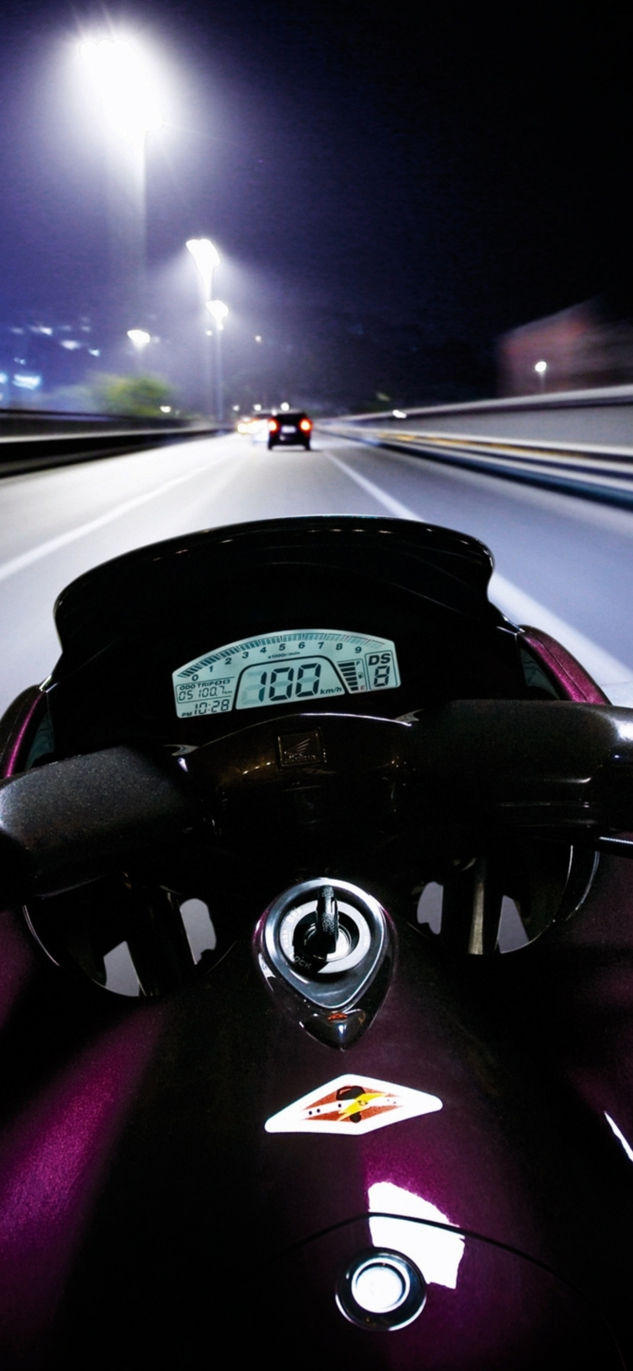 Обои мотоцикл, авто, гоночный автомобиль, вождение, ночь в разрешении 1242x2688