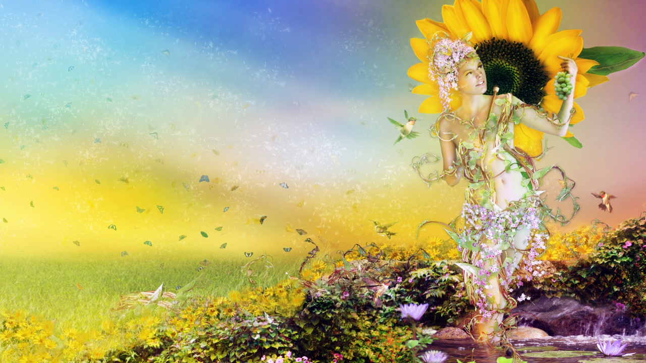 Обои природа, желтый, полевой цветок, подсолнух, сезон в разрешении 1280x720