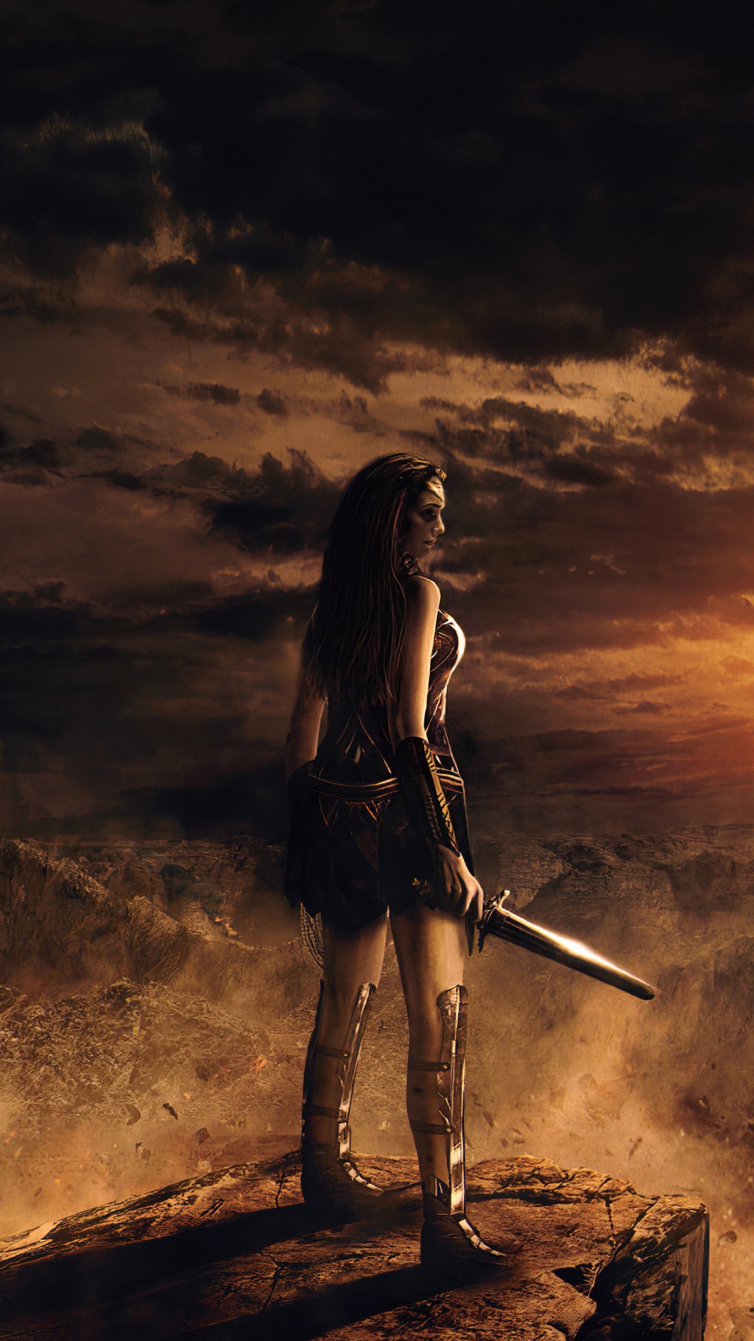 Обои чудоженщина, комиксы dc, человек, Цифровой композитинг, темнота в разрешении 1080x1920