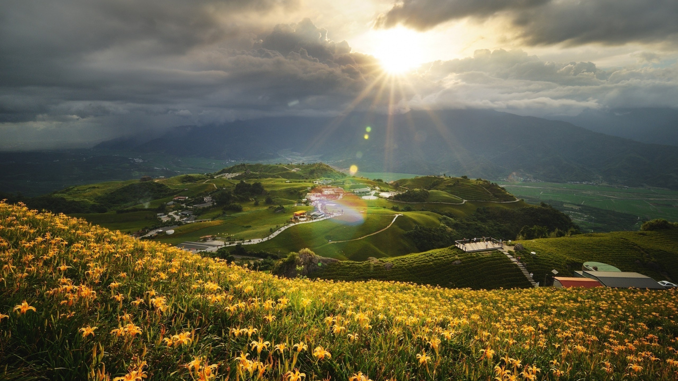 Обои природа, холм, нагорье, облако, пейзажи гор в разрешении 1366x768