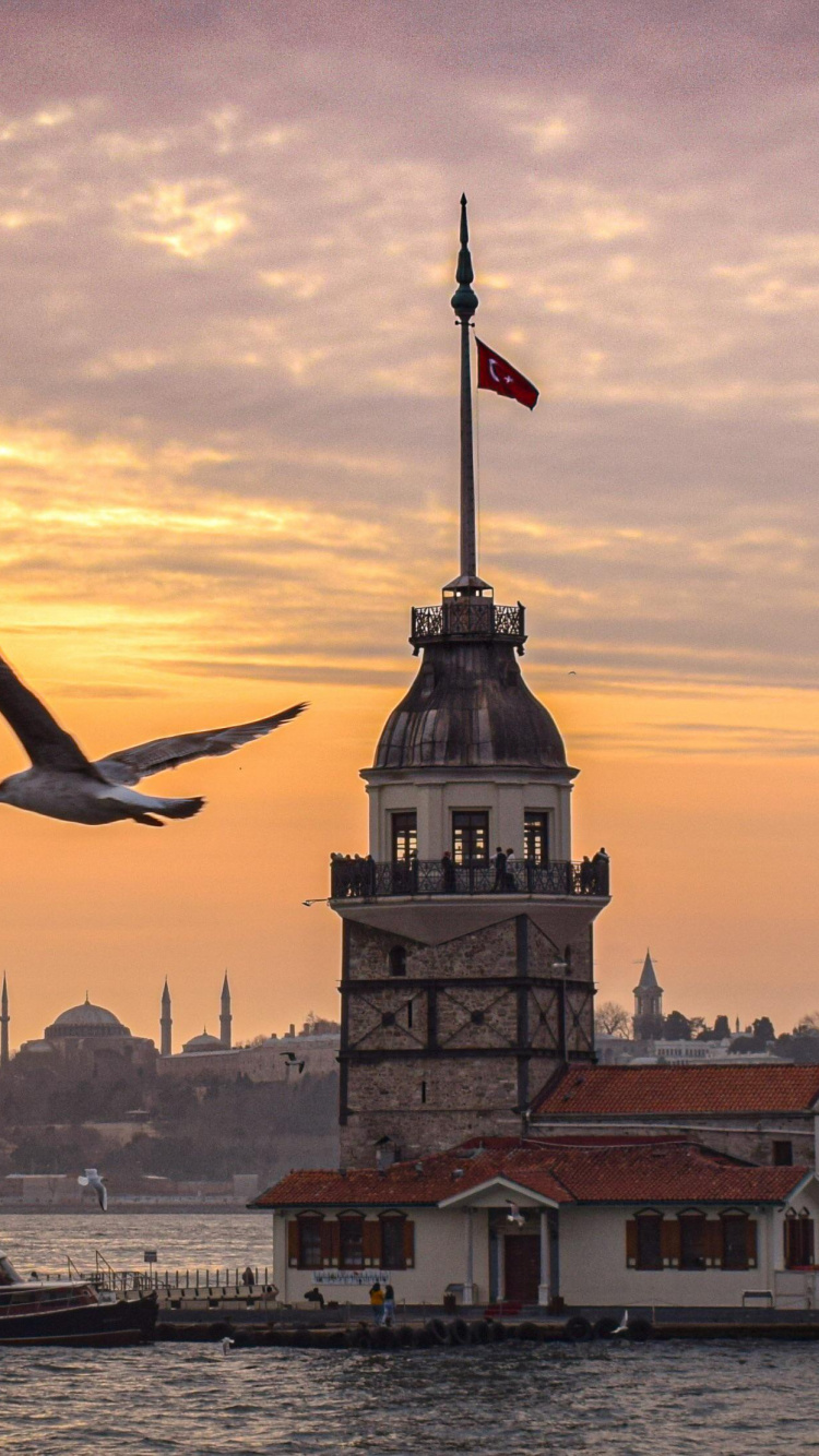 Обои Галатская башня, Башня Хыдырлык, вышка, мраморное море, облако в разрешении 750x1334