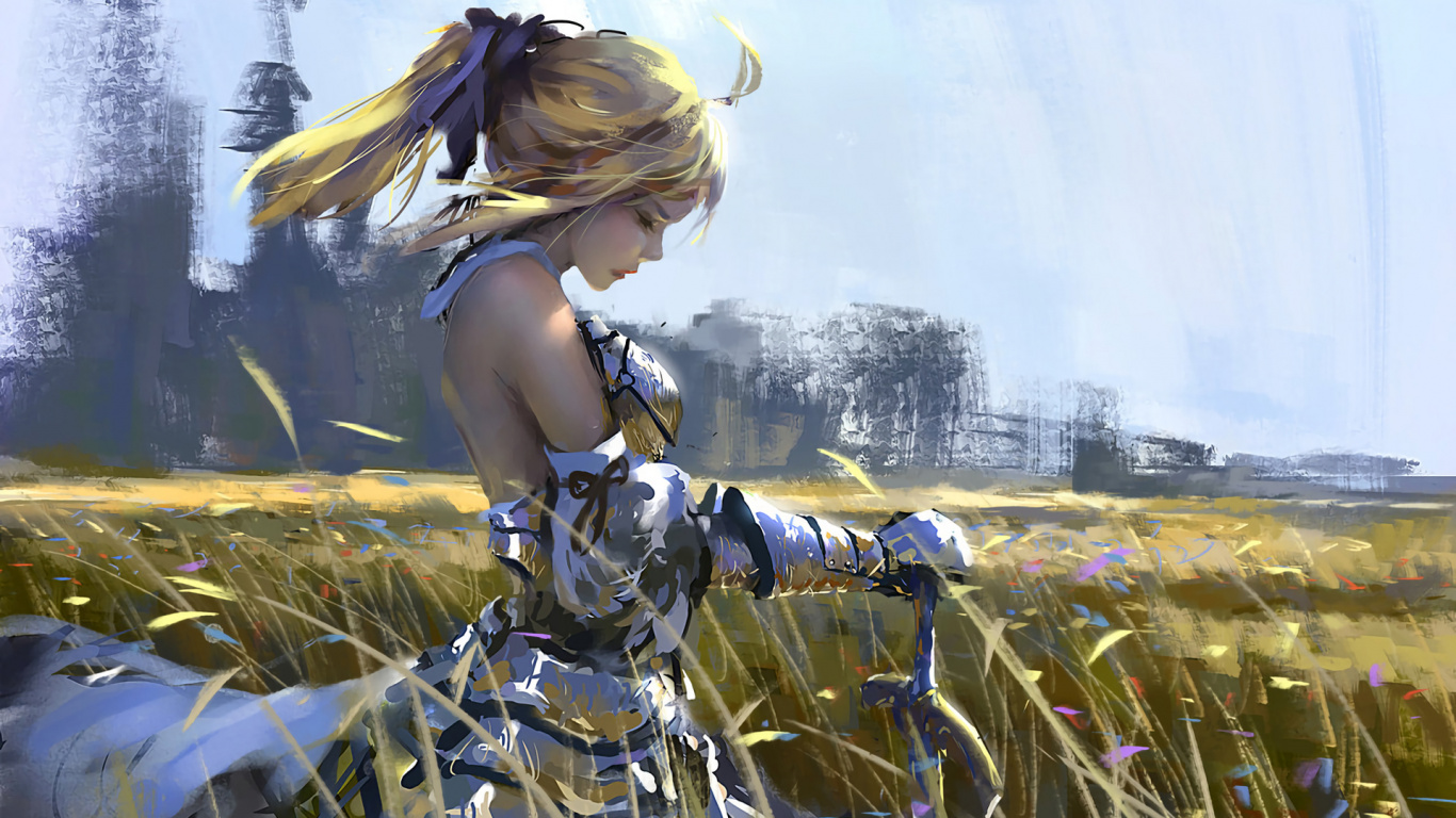 Обои сабля, арт, семейство травы, растение, аниме в разрешении 1366x768