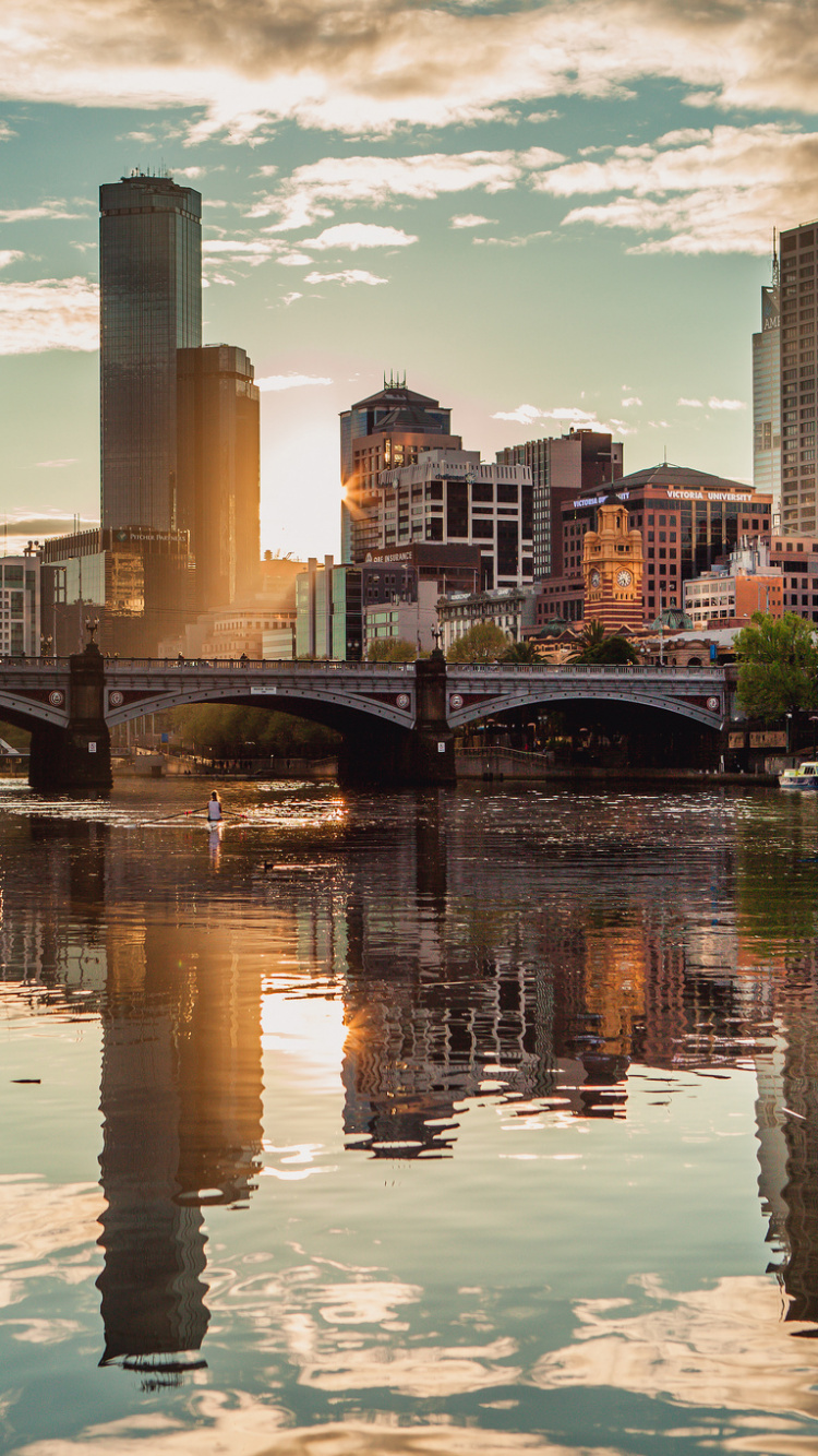 Обои Мельбурн, городской пейзаж, город, отражение, линия горизонта в разрешении 750x1334