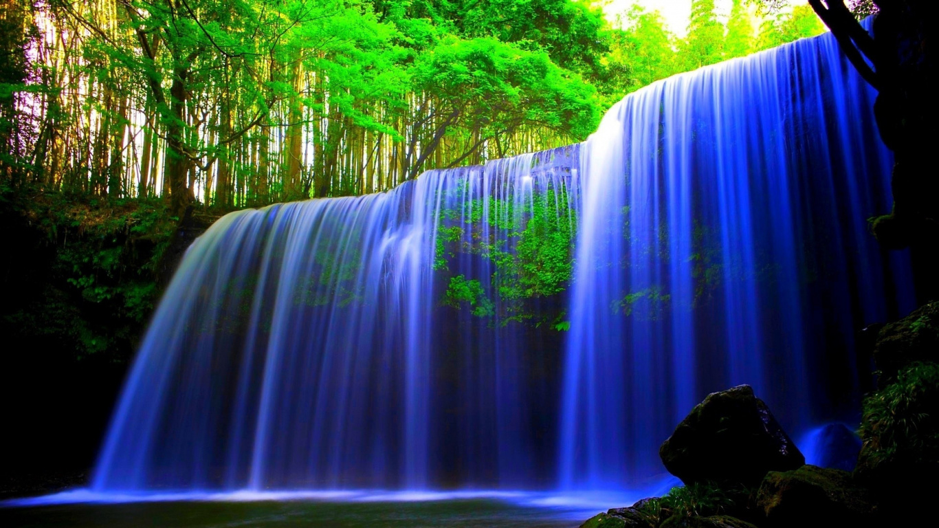 Обои водопад, водоем, природа, гидроресурсы, вода в разрешении 1366x768