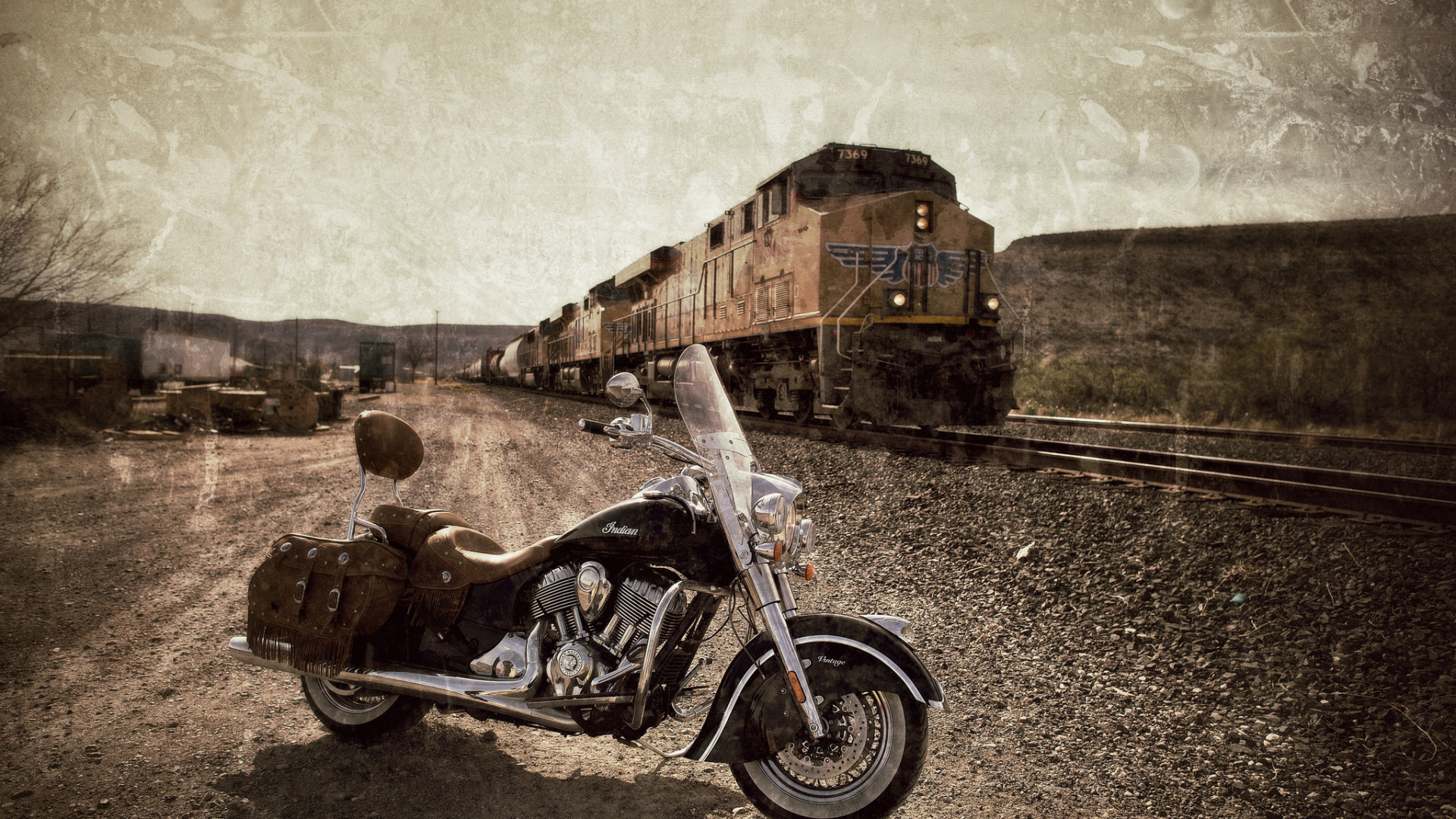 Обои мотоцикл, колесо, авто, пейзаж, автомобиль в разрешении 1920x1080